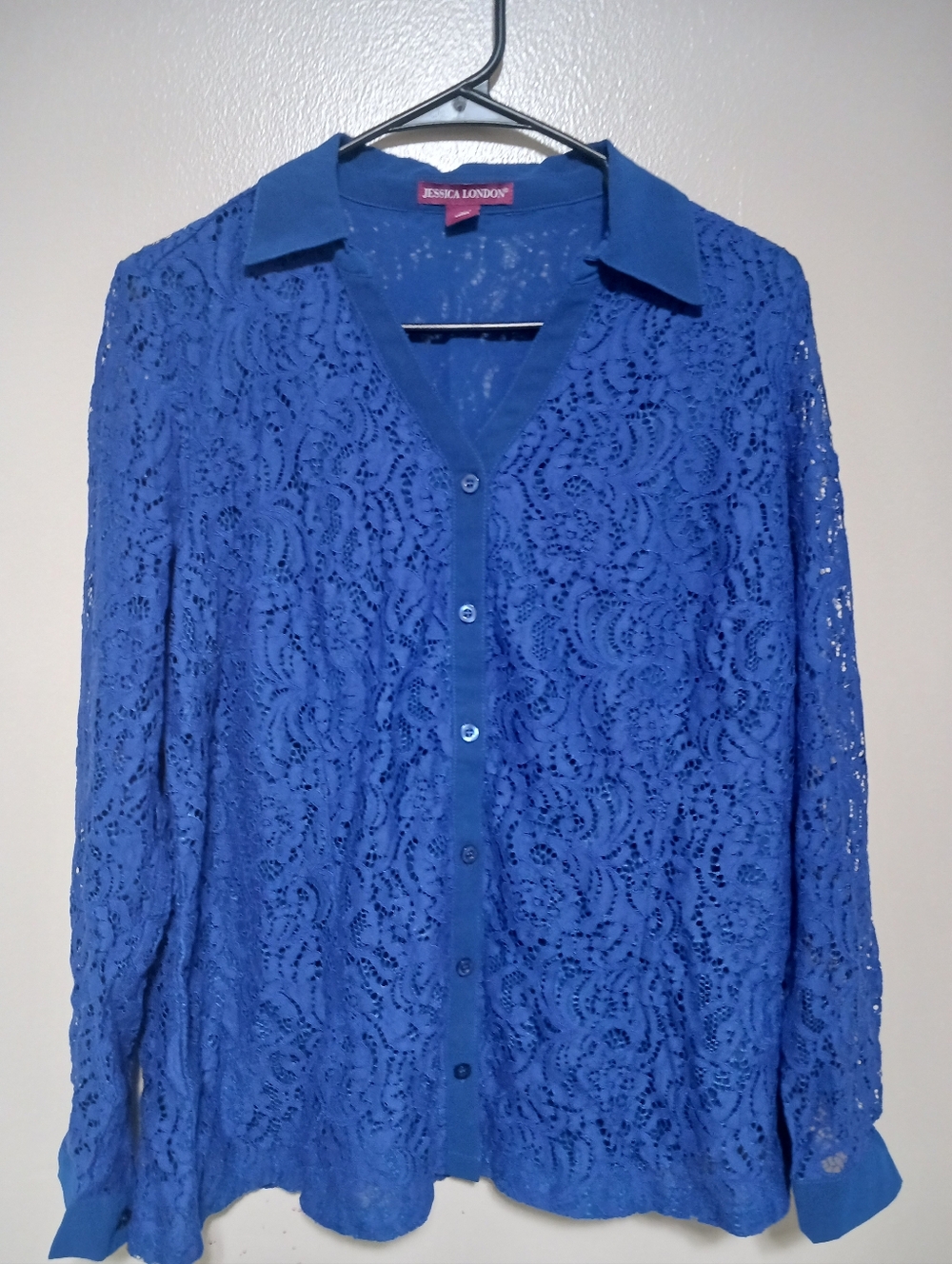 Jessica London Blue Lace Button-Front Top Size 14 A-19